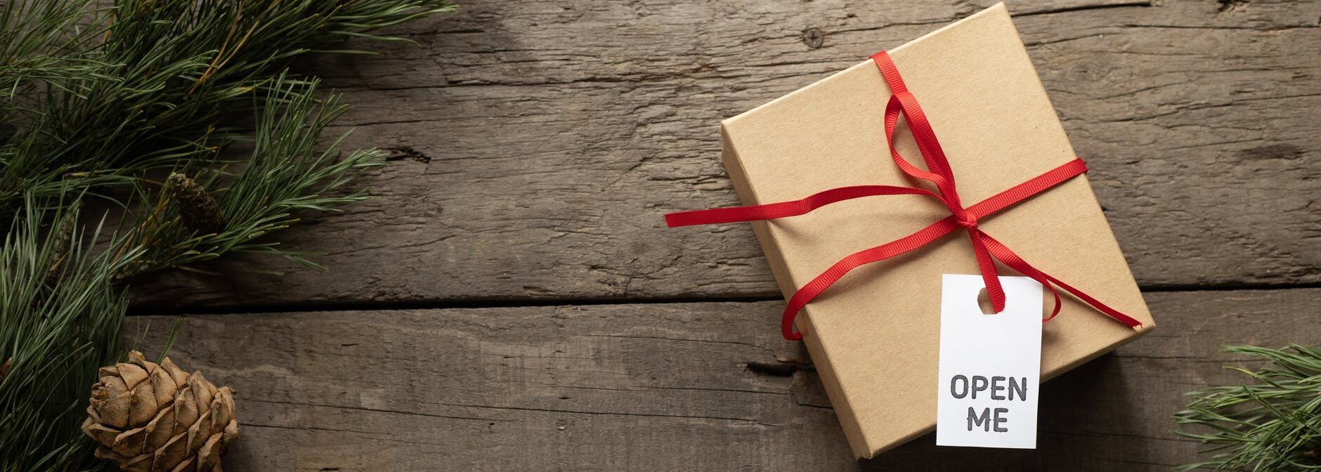 organic gift box with inscription on tag during festive event